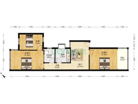 十七中教工宿舍 3室1厅1卫 90平方