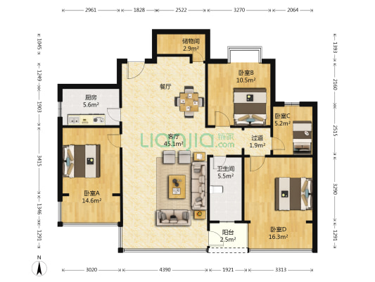 阳明警苑 4室1厅1卫 127平方