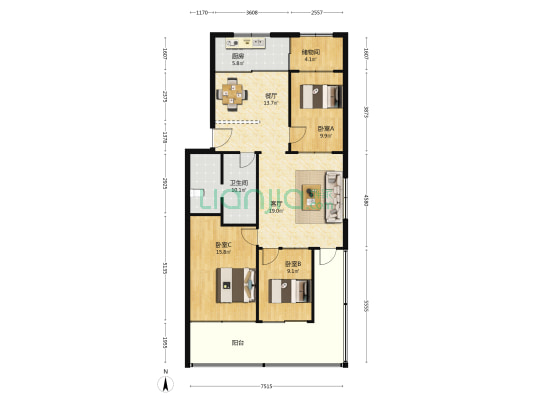 永安路 3室2厅1卫 106平方