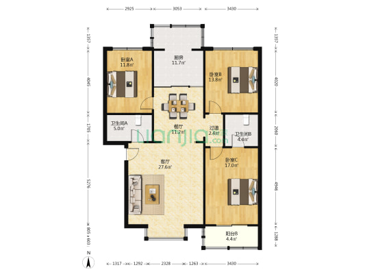 盛宏源小区 3室2厅2卫 132平方