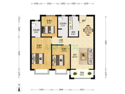 华瑞紫金嘉苑 3室1厅2卫 118平方