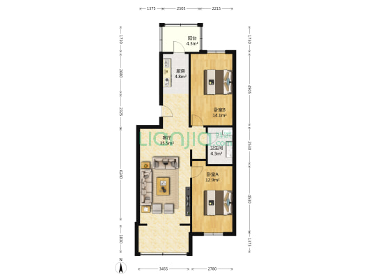 弘基世纪城 2室1厅1卫 83平方