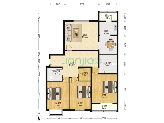 丽湾公寓  3室1厅2卫 145平方