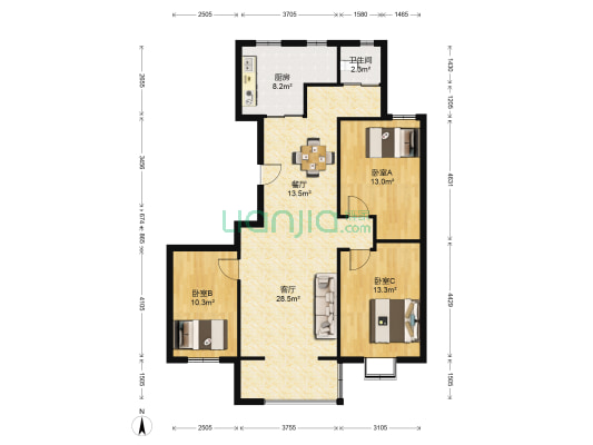 化建新村 3室2厅1卫 113平方