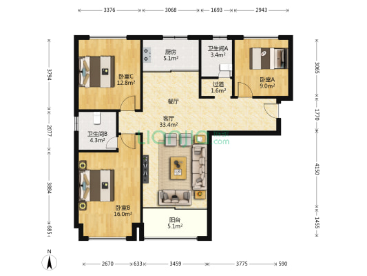 碧桂园凤凰城天域 3室1厅2卫 114平方