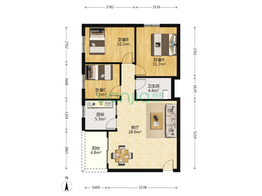 华景新城怡翠居 3室1厅1卫 86平方