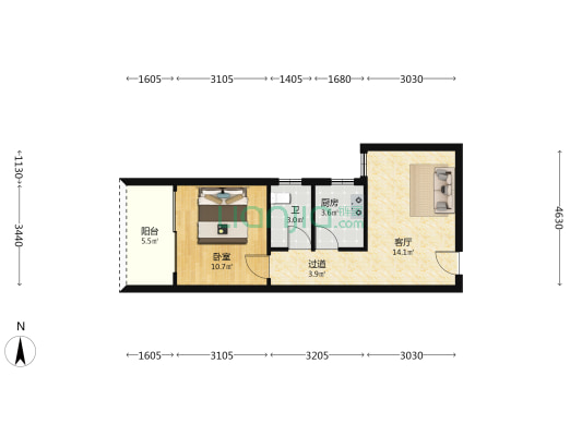 怀清庭院 1室1厅1卫 55平方