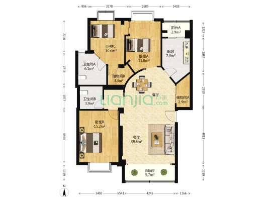 二航佳苑 3室1厅2卫 119平方