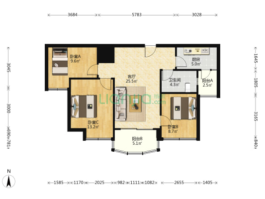 碧桂园岭誉二苑 3室1厅1卫 90平方