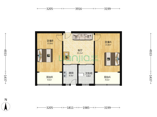 安化路300弄 2室1厅1卫 74平方