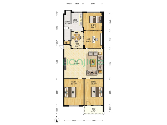 警官公寓（西洪路） 4室2厅1卫 90平方