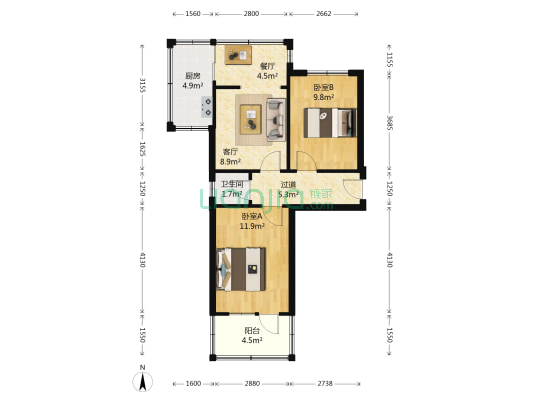 观海路5号 2室2厅1卫 51平方