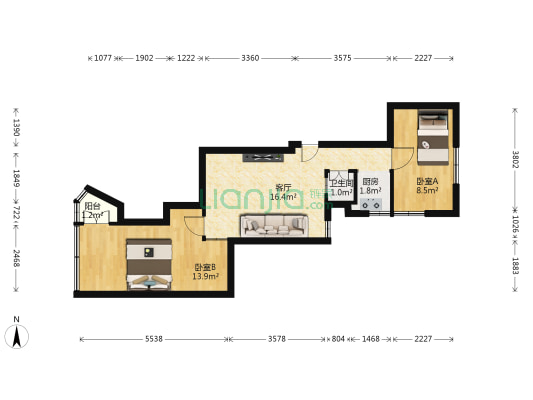 广九大马路 2室1厅1卫 59平方
