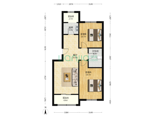 团泊新家园 2室1厅1卫 85平方