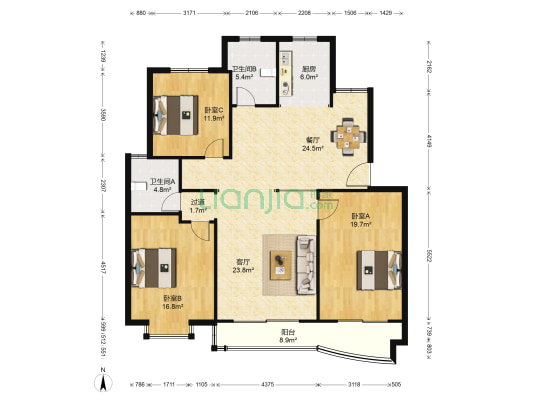 隆达苑 3室2厅2卫 136平方