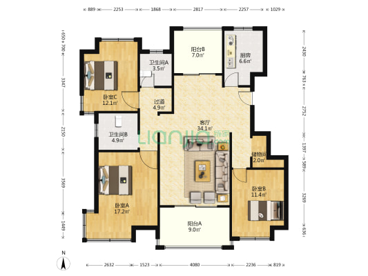 皇府上郡 3室2厅2卫 住房出售   产权清晰-户型图