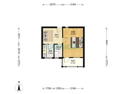 助圣庙前35号 1室1厅1卫 37平方