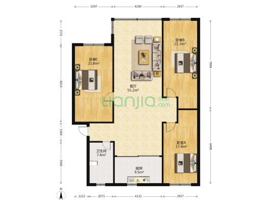 祥和家园 3室1厅1卫 155平方