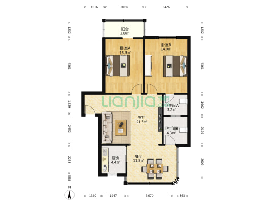 玉龙街14号 2室2厅2卫 90平方
