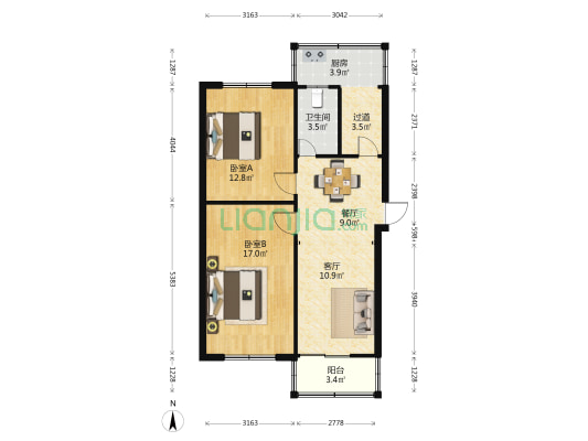 十二中宿舍 2室2厅1卫 75平方