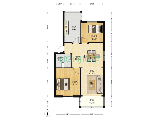 邮政公寓 2室2厅1卫 81平方