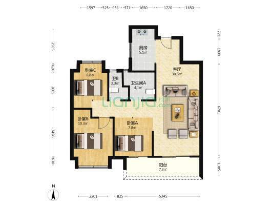 武汉城建悦享湖璟 3室1厅2卫 98平方