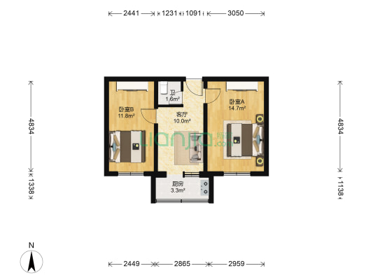 新城东里 2室1厅1卫 55平方
