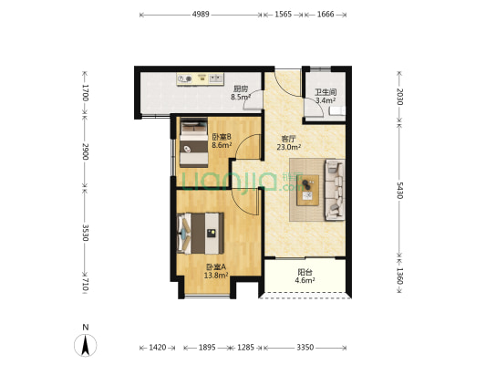 江晨佳苑 2室1厅1卫 80平方