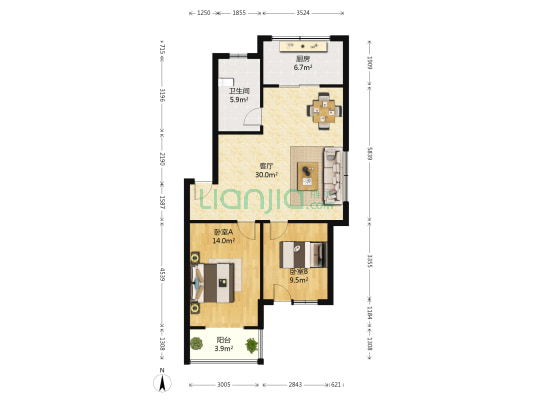 中央康城 2室1厅1卫 74平方