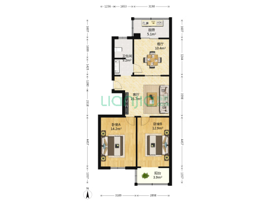 武警小区 2室2厅1卫 80平方