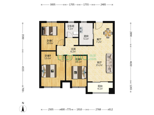 万科世曦 3室2厅1卫 97平方