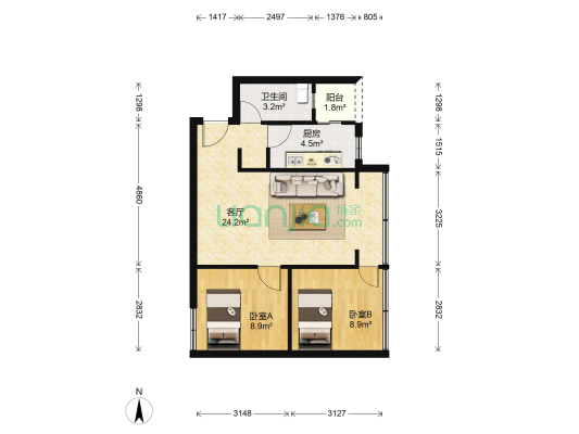 北瑞星座 2室1厅1卫 62平方