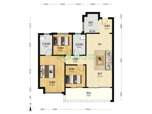 水沐云顶 3室1厅2卫 110平方