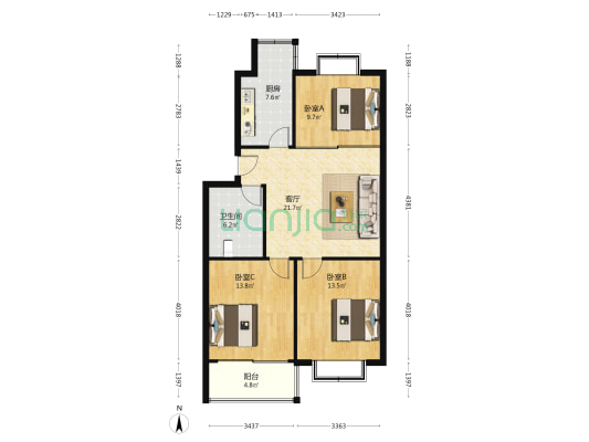 海逸山景 3室1厅1卫 97平方