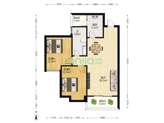紫竹园 2室1厅1卫 89平方