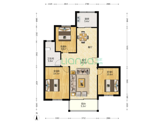 天元一品 3室1厅1卫 111平方