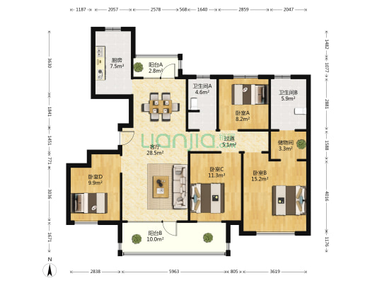 金大地·天泰城 4室1厅2卫 141平方