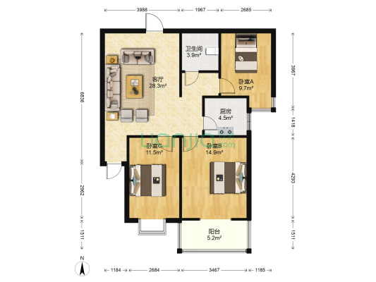 康城小区 3室1厅1卫 97平方