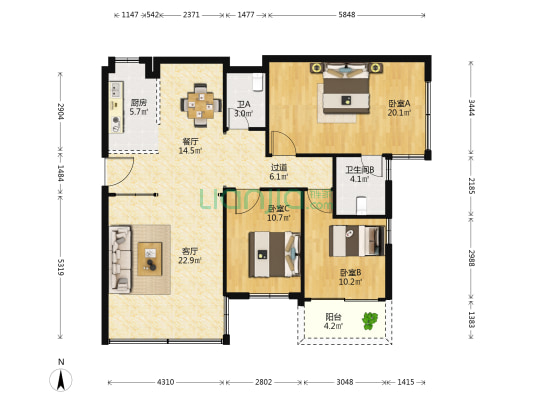 华柏路 3室2厅2卫 119平方
