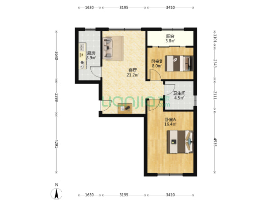 明湖澜庭一区 2室1厅1卫 90平方