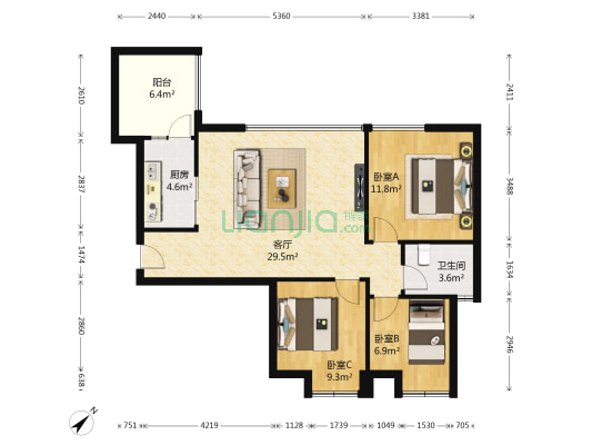 中粮香颂丽都 3室1厅1卫 85平方