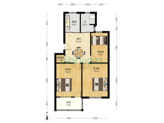曙光东二路59号 3室1厅1卫 78平方