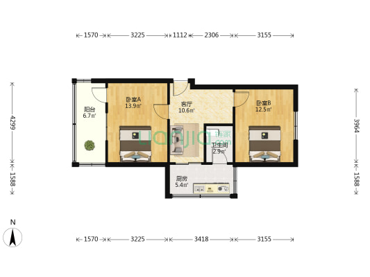 鑫苑(锦江) 2室1厅1卫 57平方