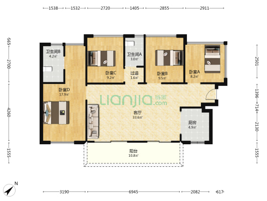 中穗御峰 4室1厅2卫 114平方