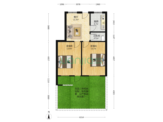 盘龙山社区康复路 2室1厅1卫 61平方