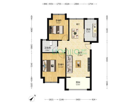 外冈雅苑 2室1厅1卫 83平方