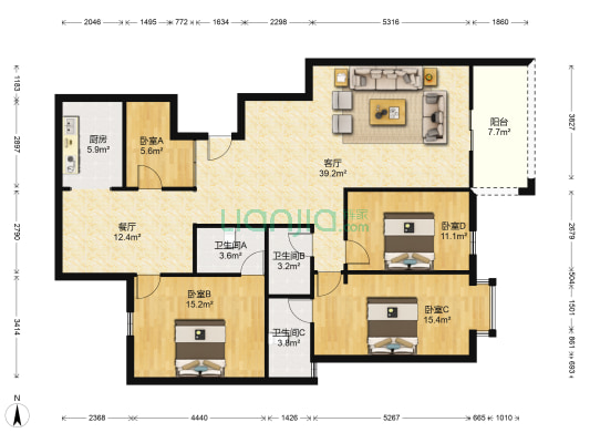 华达花园 4室2厅3卫 143平方