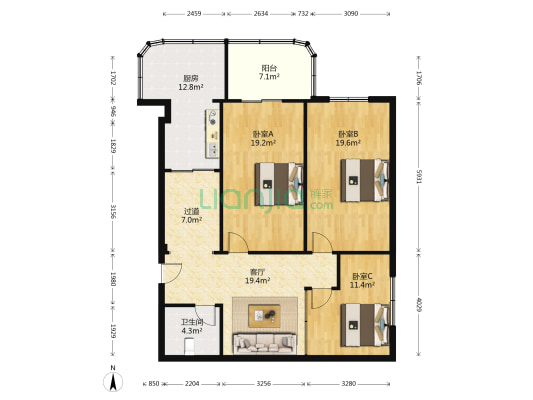 潘家村小区西区 3室1厅1卫 107平方