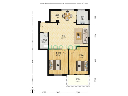 福建省计生委宿舍 2室2厅1卫 98平方