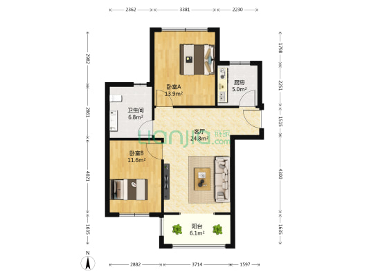 金秋乐园 2室1厅1卫 88平方